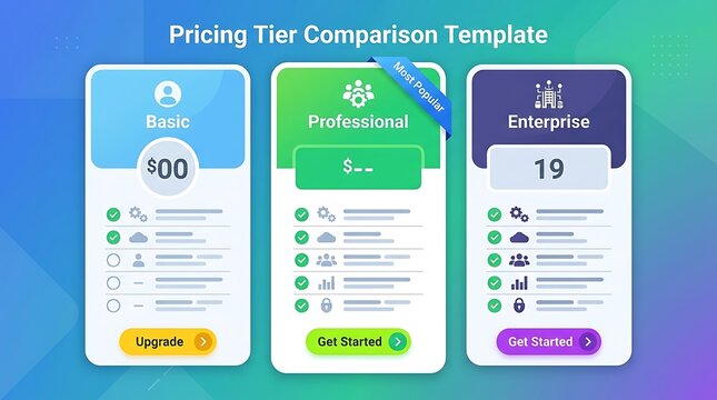 Professional pricing table template for web service subscription plans