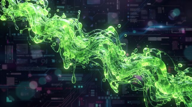 Abstract dark background with swirling glowing green ectoplasm energy