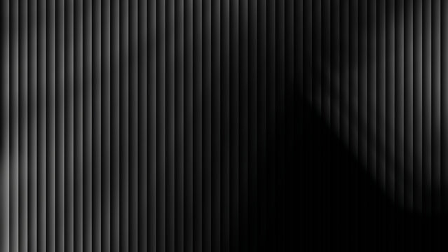 Abstract dark background featuring sleek vertical metallic slats with soft gradient lighting and a subtle curved shadow with sweeping shadow across right side add depth sense refined