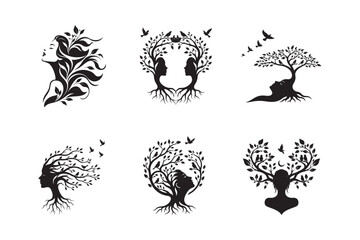 Fototapeta premium Nature Unity Tree Symbol Collection Silhouette Vector Set