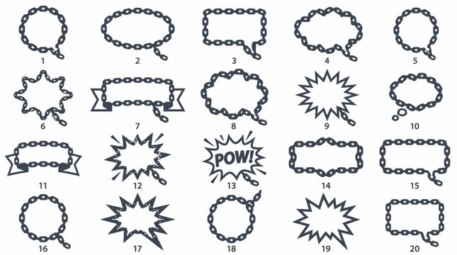 Collection of comic book style speech bubbles and thought bubbles.
