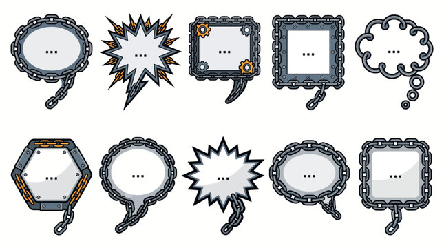 Collection of diverse comic book style speech bubbles and thought bubbles.