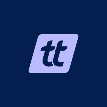 Minimalist lowercase tt monogram logo in purple square.