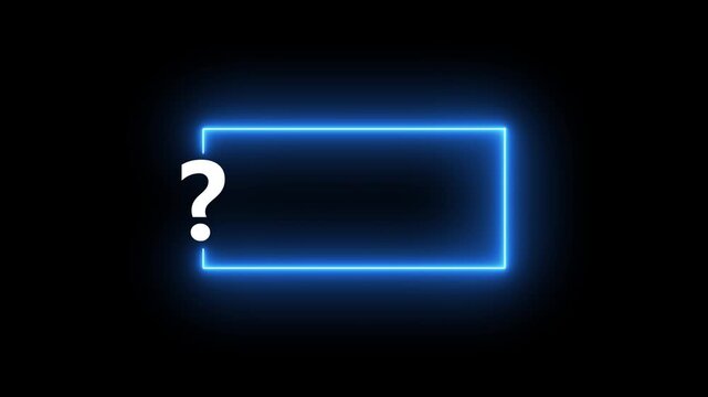 Glowing Blue Neon Question Mark Frame Box Animation Loop Isolated on Black Background for Quiz Trivia and FAQ Video Overlay