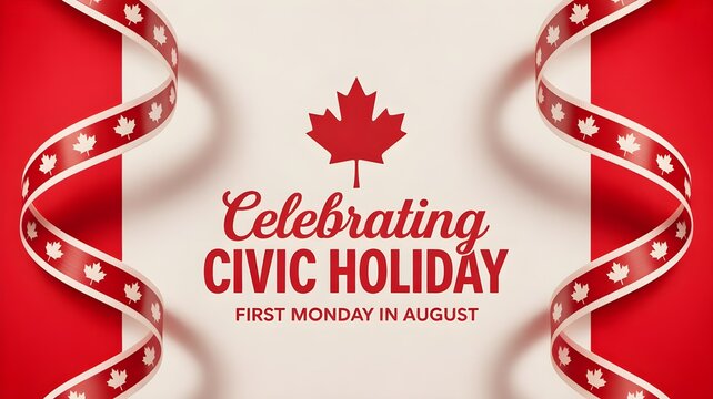 Civic holiday celebration canadian maple leaf and ribbon design for august