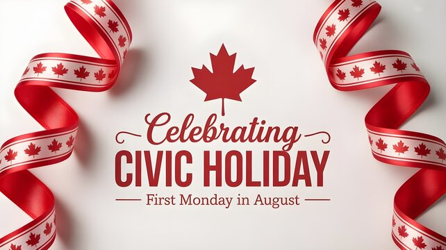 Civic holiday celebration canadian maple leaf with red ribbon design