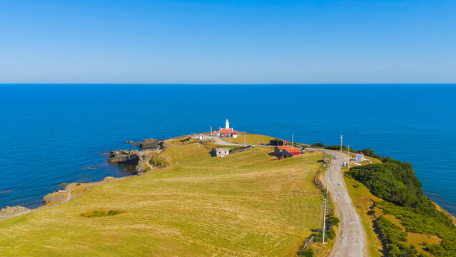 Sinop, Turkey. Inceburuun Lighthouse, located in central Sinop. Inceburuun is the northernmost point of Anatolia. Black Sea. Summer day., Aerial View