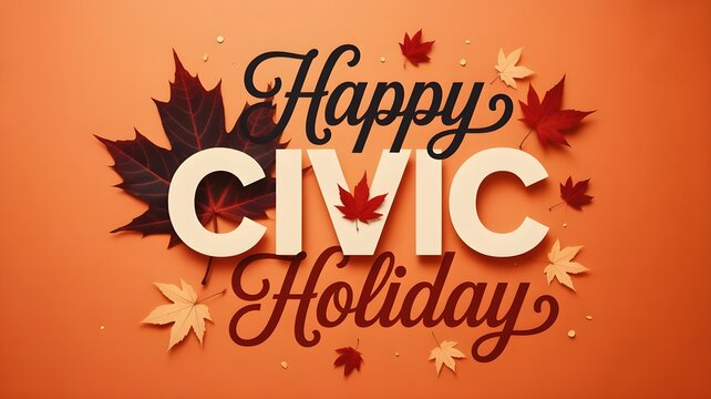Happy civic holiday graphic with autumn leaves festive seasonal greeting
