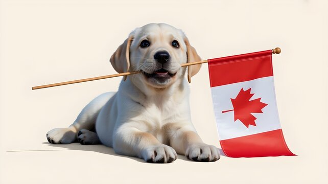 Civic holiday celebration adorable labrador puppy with canadian flag