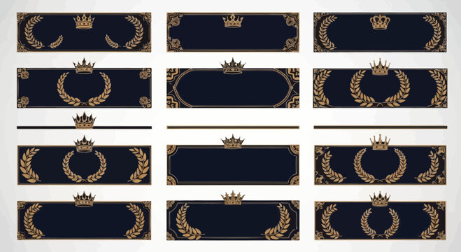 Royal Scroll Banners Crowned Laurel Wreaths Golden Ornate Decorative Headers
