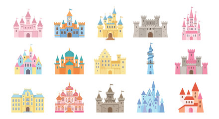 Collection of fairytale castles a colorful vector illustration on a white background castle fantasy fortress citadel © Sagor