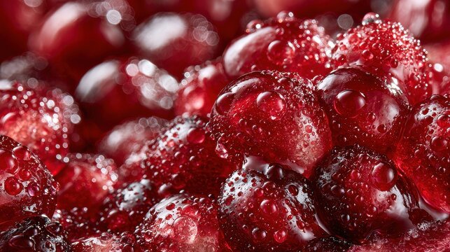Close-up of fresh red berries with water droplets on dark background