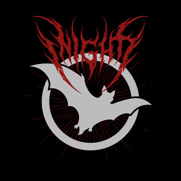 Night Bat Silhouette with Death Metal Logo Typography