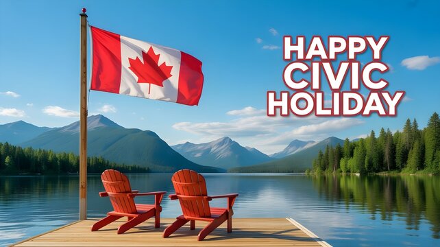 Civic holiday in canada lakeside relaxation with canadian flag mountains
