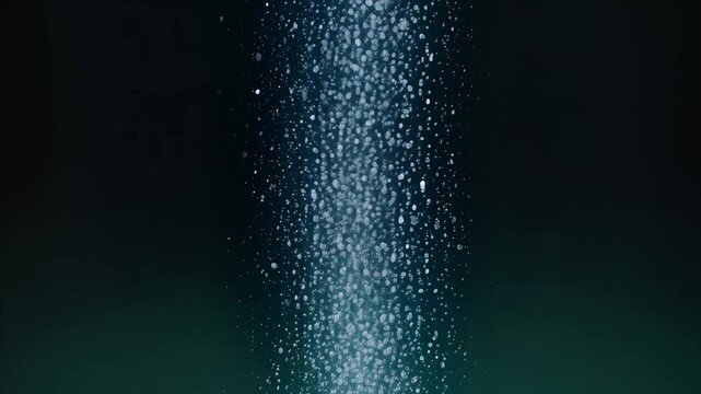 Sparkling water bubbles rising in slow motion, vibrant effervescent particles floating against dark teal background, cinematic close-up texture, symbolizing freshness, purity, and natural vitality