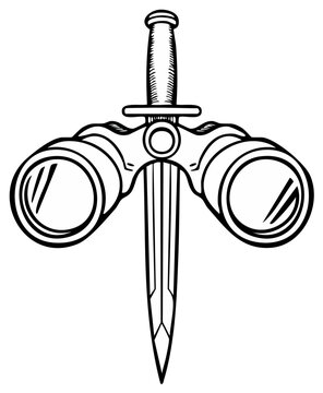 Spyglass and dagger emblem abstract symbol of espionage and investigation