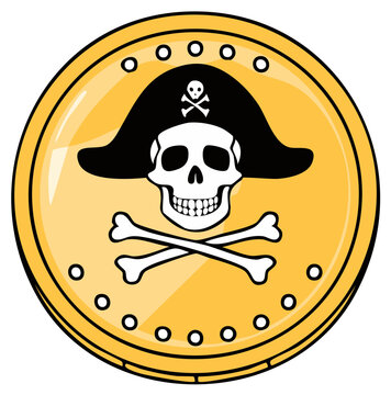 Pirate Skull and Crossbones on Gold Doubloon Coin