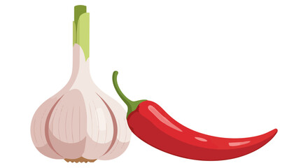 Fresh garlic bulb and red chili pepper spice © bennyrumbino