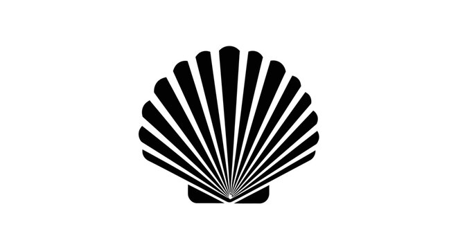 Detailed fan scallop shell line art illustration.
