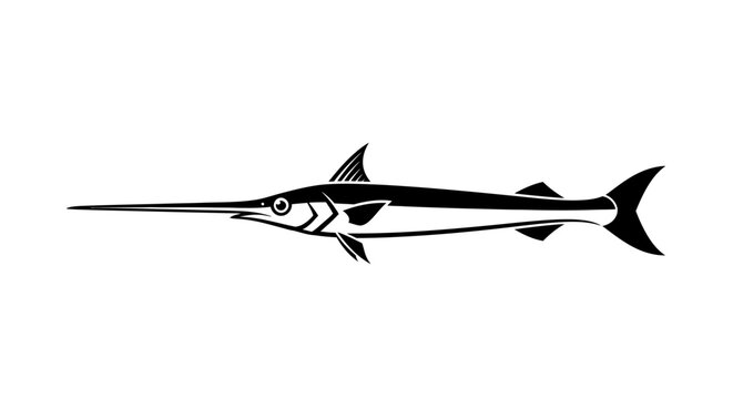 Black swordfish silhouette isolated on white background.