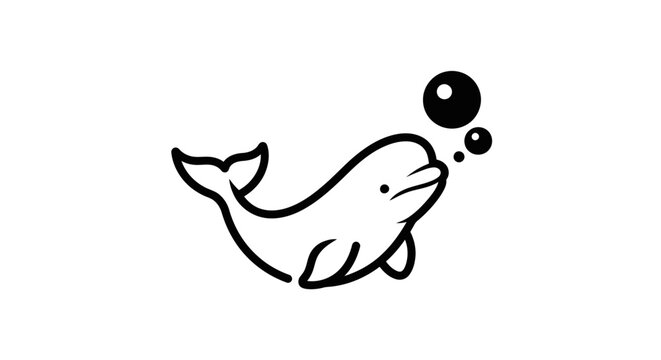 Cute beluga whale blowing bubbles minimalist line icon.