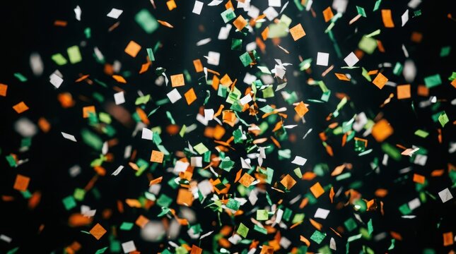 Vibrant irish themed confetti explosion on black background for st patrick's day celebrations and festive decorations