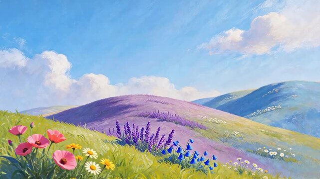 Floral Landscape with Rolling Hills