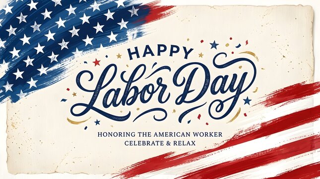 Happy labor day greeting card with american flag design