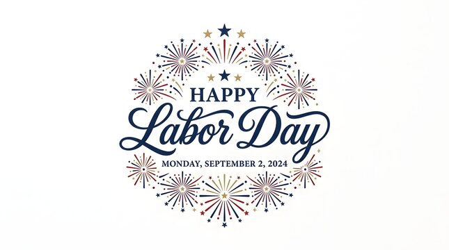 Happy labor day greeting card with fireworks isolated on white background
