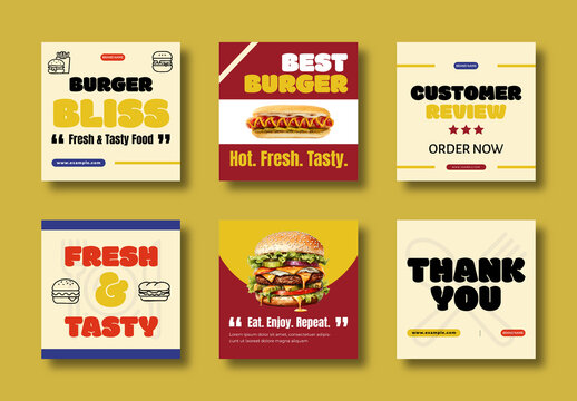 Burger Food Social Media Post Template Set Design
