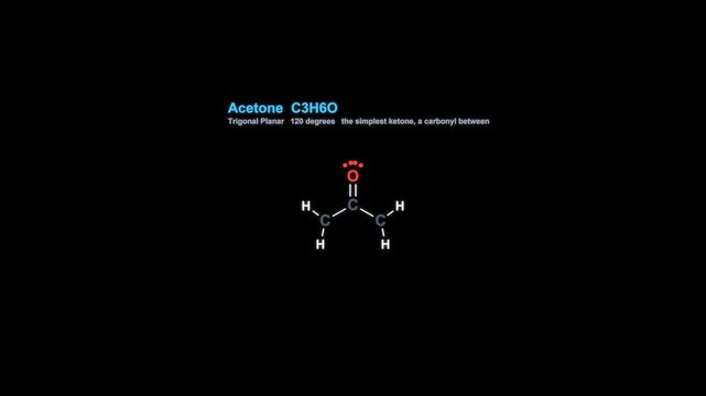 Acetone C3H6O Lewis Structure Animation Labeled Alpha Channel 4K