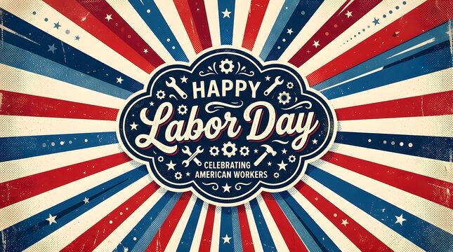 Vintage style happy labor day poster celebrating american workers