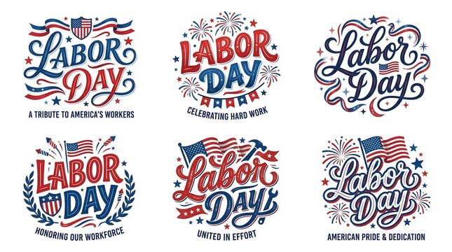 Set of labor day labels and badges isolated on white background