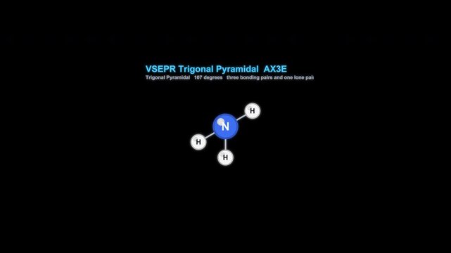 VSEPR Trigonal Pyramidal AX3E Ball And Stick Model Animation Labeled Alpha 4K