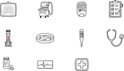 Vector linear endocrinology and human thyroid anatomy line icon set featuring hormones adrenaline test tube shield kidney scale and clipboard elements © Khairul