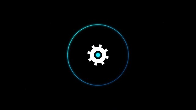 rotating gear icon with electric blue pulse background