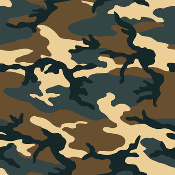 Vintage woodland camo vector background graphic featuring a seamless classic military army camouflage pattern for rugged tactical gear and streetwear fashion apparel design