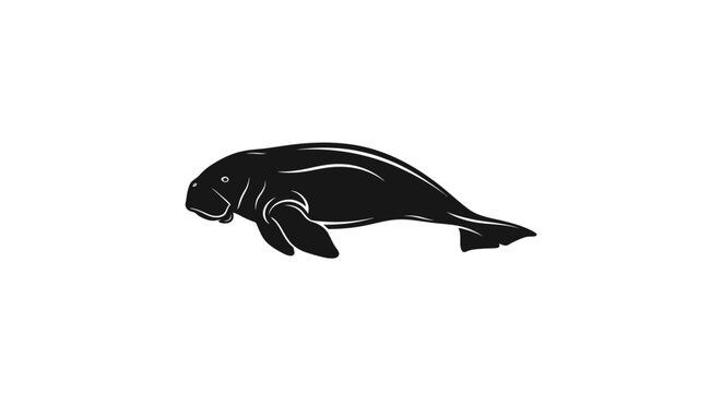 Swimming manatee full body black and white vector