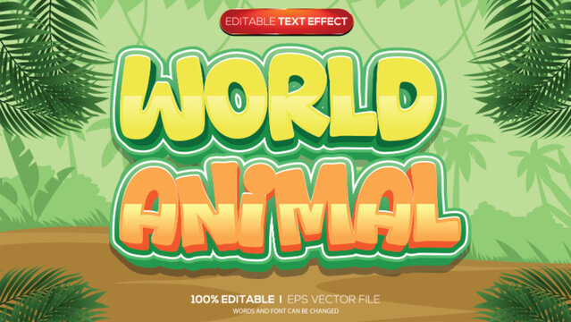 3d text effect world animal theme