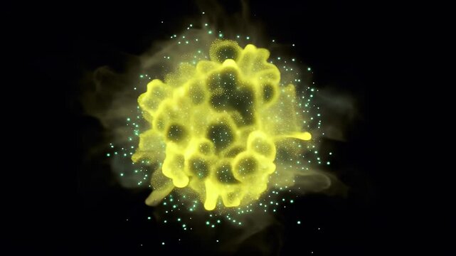 Toxic Yellow Green Explosion with Radioactive Vapor and Glowing Particles on Black Background