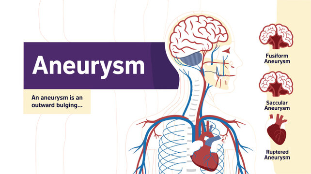 Aneurysm Medical Illustration with Fusiform Saccular and Ruptured Aneurysm Types Showing Human Circulatory System and Blood Vessel Disorder