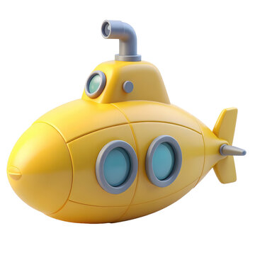 A cute cartoon style yellow submarine toy isolated on white background.