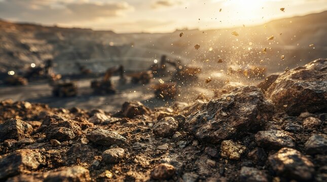 Open pit gold mining site with precious metal extraction operation and mineral landscape.