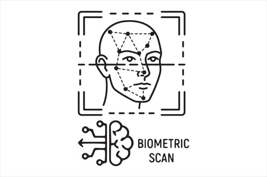 Biometric Facial Recognition Scan Technology with Digital Grid Overlay