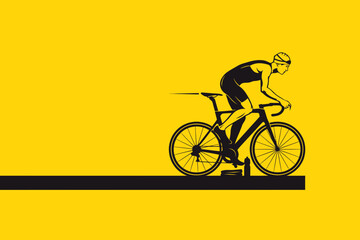 Fototapeta premium Cyclist riding bicycle on yellow background bike cycling rider sports athlete