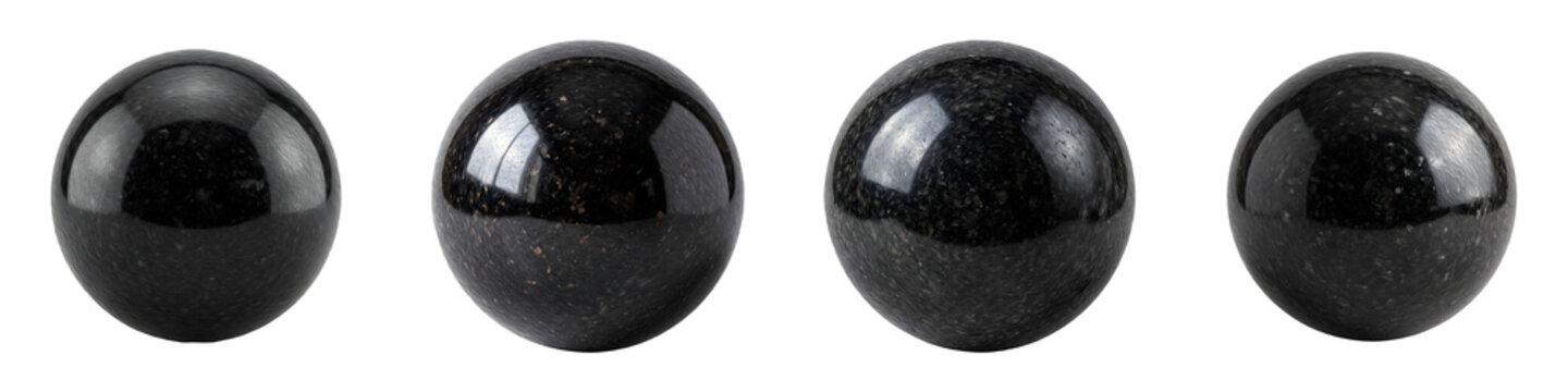 set of the four isolated  polished black obsidian or crystal sphere on withe background PNG photo high quality''