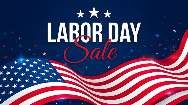 Labor day sale banner with american flag background