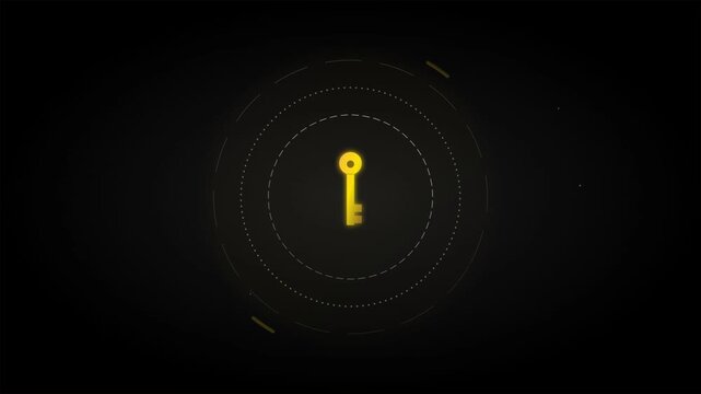 secure key access icon with rotating digital lock rings