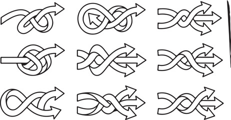Knot icons, arrow knots, rope twists, vector symbols, 9 knot illustrations © Vector Hause
