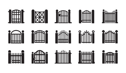 Fototapeta premium Various wrought iron gate designs vector collection for modern home entrances.